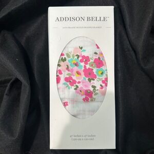 Addison Belle Organic Muslin Swaddle Blanket Pink Floral 47x47 Newborn Wrap NEW